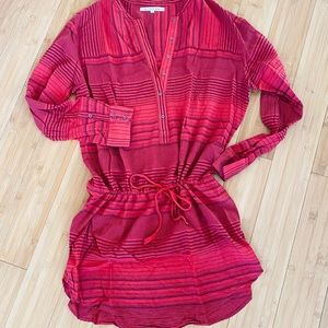 XIRENA Red Striped Tissue Cotton Drop Waist Dress